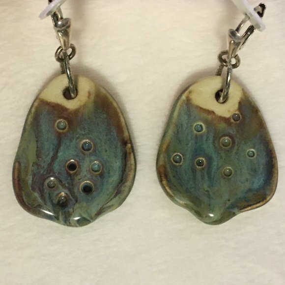 Handmade Clay and Glaze Riverstone Drop Earrings - Picture 5 of 12